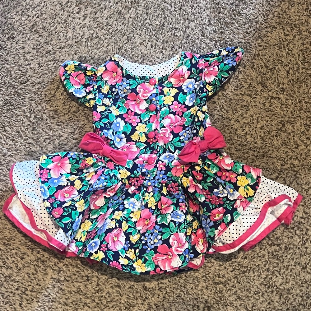 Vintage 90s Bonnie Jean Floral Dress with Pink and Green